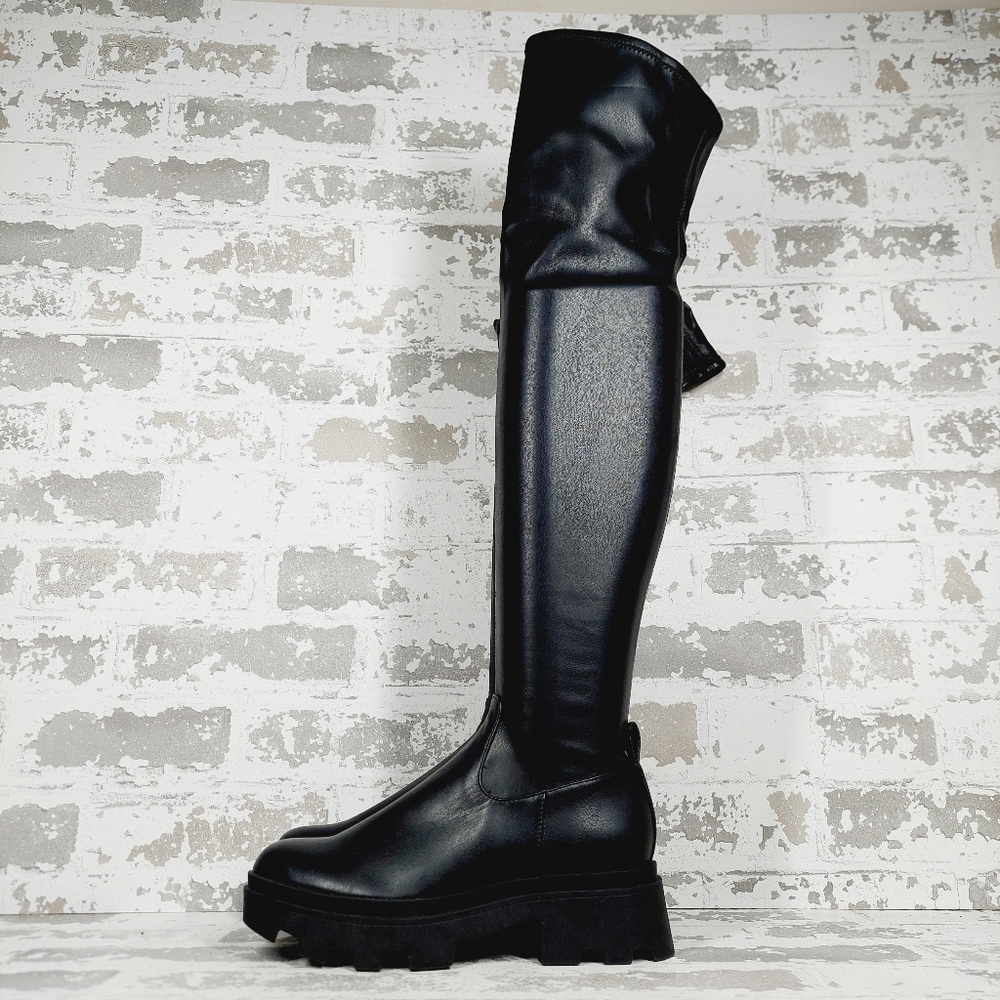 New Open Edit Evie Chunky Heel Fitted Over the Knee Thigh High Boots V167